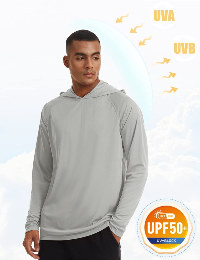 MAGCOMSEN Men's Hooded Swim Shirt - Long Sleeve UV Protection Quick Dry Athletic Rash Guard, Grey - Image 3